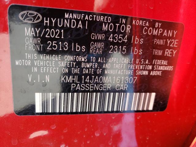 KMHL14JA0MA161307 - 2021 HYUNDAI SONATA SEL RED photo 10