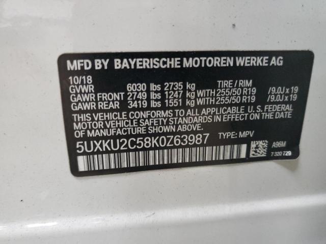 5UXKU2C58K0Z63987 - 2019 BMW X6 XDRIVE3 WHITE photo 13