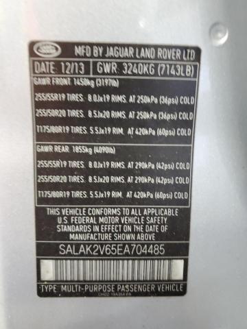 SALAK2V65EA704485 - 2014 LAND ROVER LR4 HSE LU SILVER photo 13