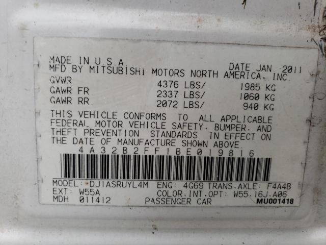 4A32B2FF1BE019816 - 2011 MITSUBISHI GALANT FE WHITE photo 12