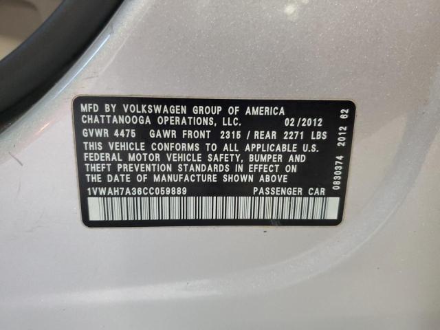 1VWAH7A36CC059889 - 2012 VOLKSWAGEN PASSAT S SILVER photo 12