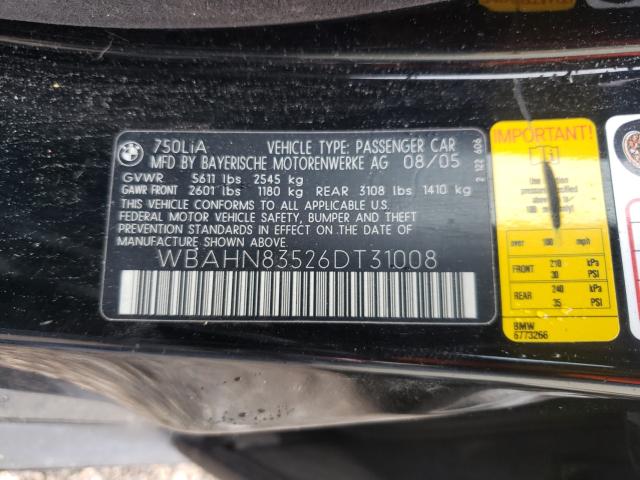 WBAHN83526DT31008 - 2006 BMW 530I BLACK photo 10