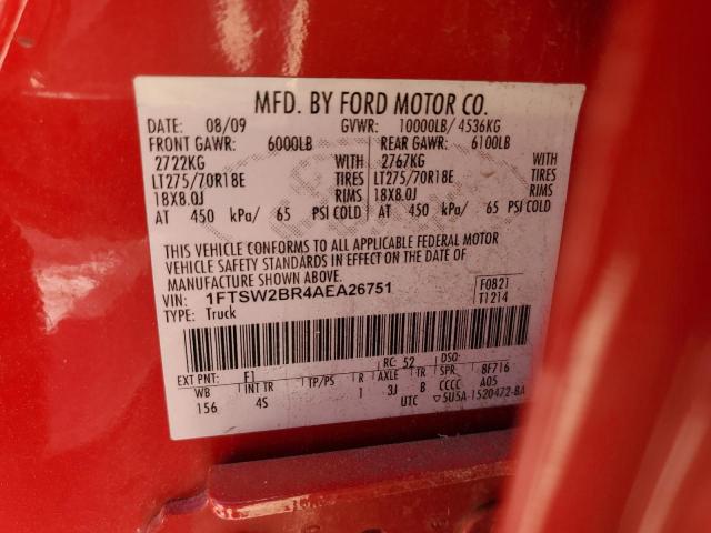 1FTSW2BR4AEA26751 - 2010 FORD F250 SUPER RED photo 12