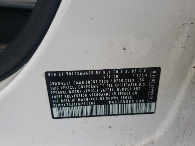 3VW2K7AJ4FM261167 - 2015 VOLKSWAGEN JETTA BASE 白色 照片 10