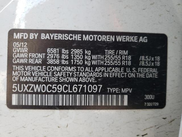 5UXZW0C59CL671097 - 2012 BMW X5 XDRIVE3 WHITE photo 10