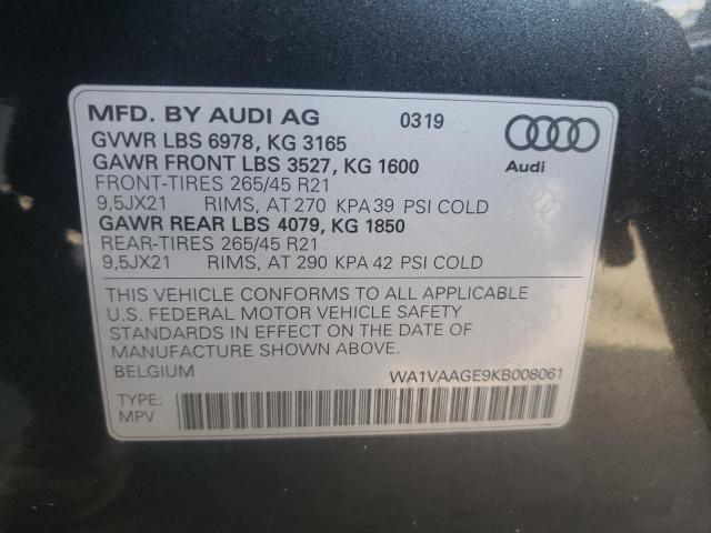 WA1VAAGE9KB008061 - 2019 AUDI E-TRON PRE GRAY photo 10