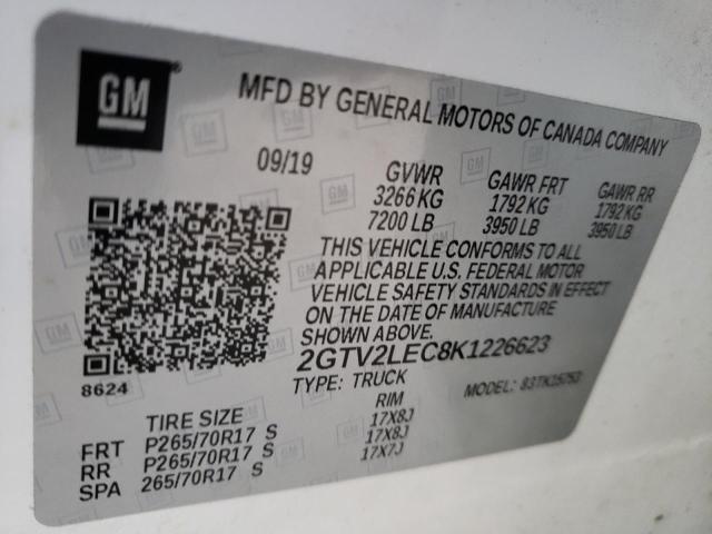 2GTV2LEC8K1226623 - 2019 GMC SIERRA LIM WHITE photo 10