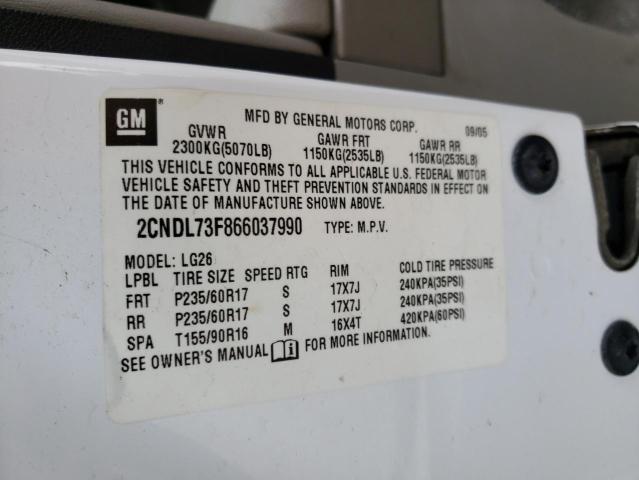 2CNDL73F866037990 - 2006 CHEVROLET EQUINOX WHITE photo 10