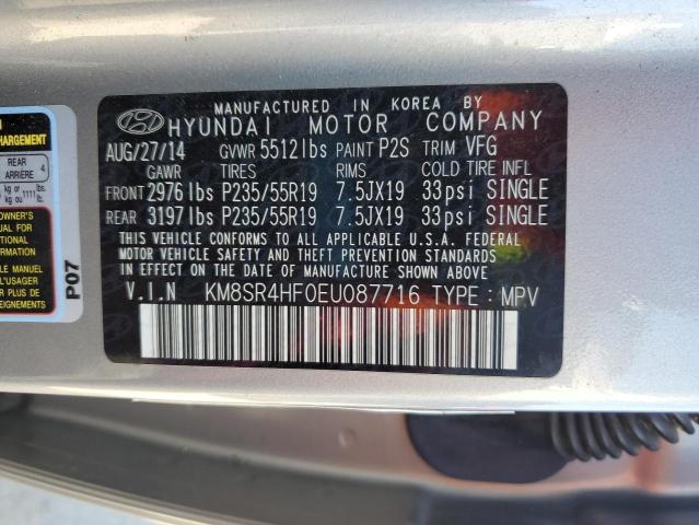 KM8SR4HF0EU087716 - 2014 HYUNDAI SANTA FE G SILVER photo 13