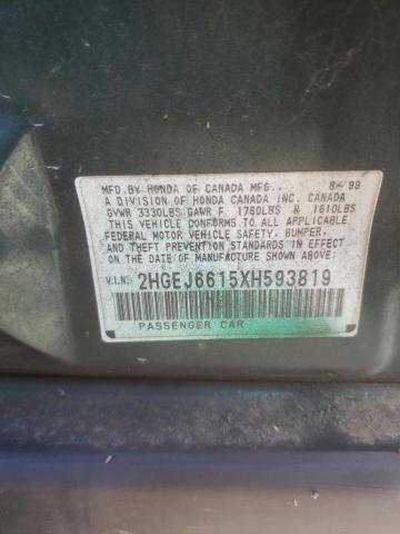 2HGEJ6615XH593819 - 1999 HONDA CIVIC BASE  photo 10