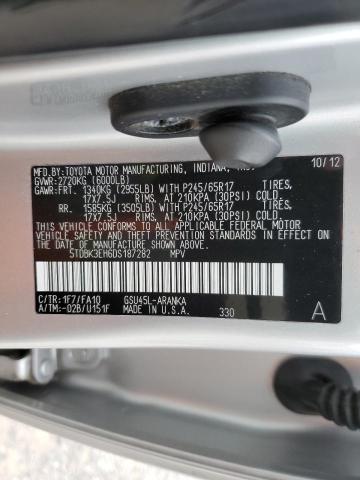 5TDBK3EH6DS187282 - 2013 TOYOTA HIGHLANDER Argent photo 13