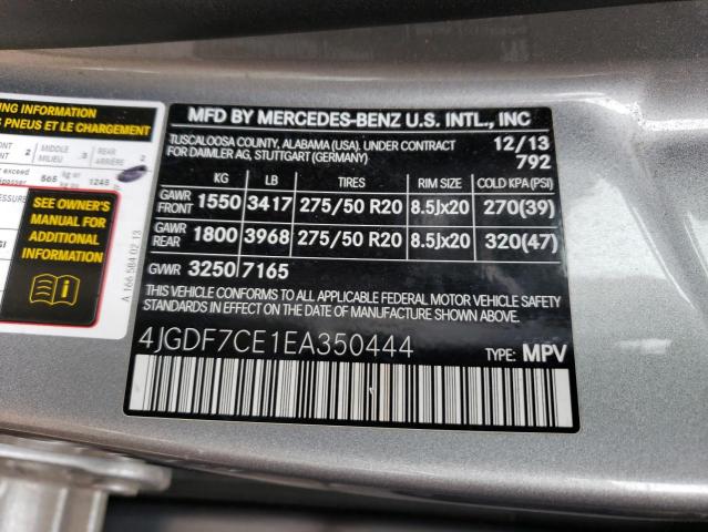 4JGDF7CE1EA350444 - 2014 MERCEDES-BENZ GL 450 4MA SILVER photo 13