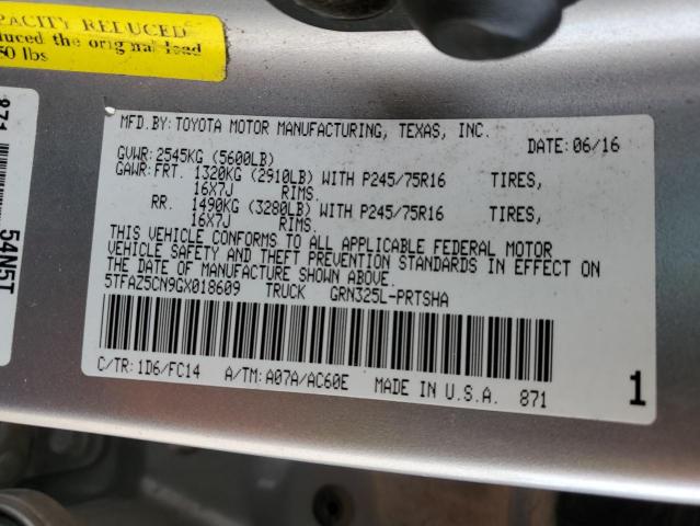 5TFAZ5CN9GX018609 - 2016 TOYOTA TACOMA DOU 银色 照片 12