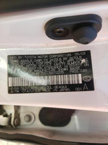 JTHBF30G136010235 - 2003 LEXUS ES 300 WHITE photo 10