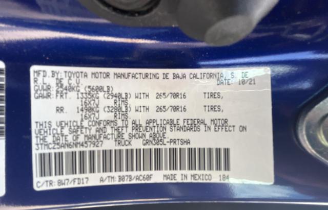 3TMCZ5AN6NM457927 - 2022 TOYOTA TACOMA DOU 蓝色 照片 10