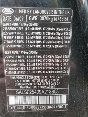 SALSF25409A213805 - 2009 LAND ROVER RANGE ROVE BLACK photo 13