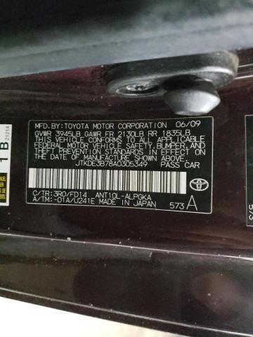 JTKDE3B78A0305349 - 2010 TOYOTA SCION TC ბურგუნდია ფოტო 10