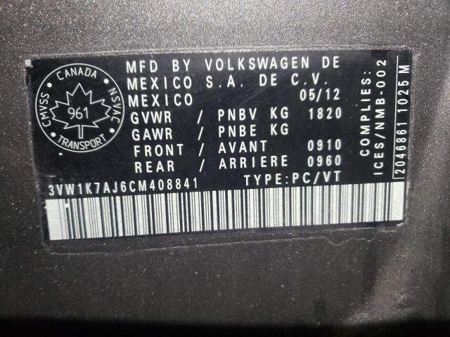 3VW1K7AJ6CM408841 - 2012 VOLKSWAGEN JETTA BASE GRAY photo 12