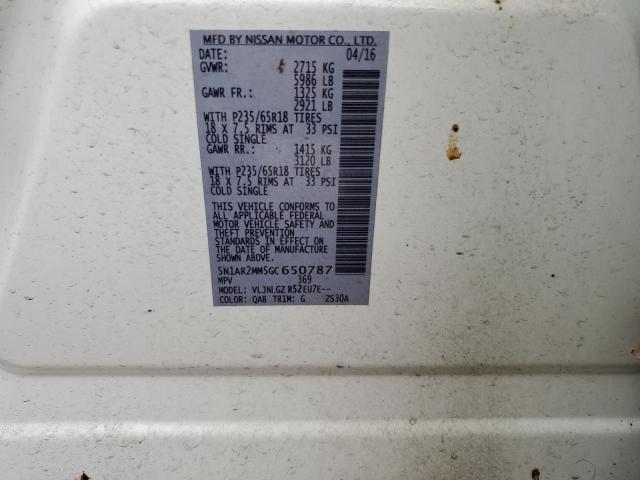 5N1AR2MM5GC650787 - 2016 NISSAN PATHFINDER 白色 照片 13