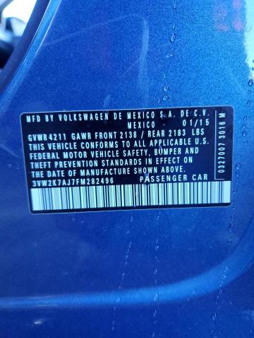 3VW2K7AJ7FM282496 - 2015 VOLKSWAGEN JETTA BASE BLUE photo 12