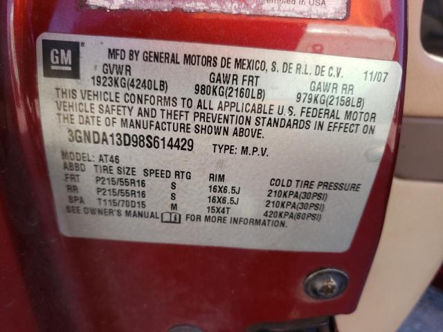 3GNDA13D98S614429 - 2008 CHEVROLET HHR LS MAROON photo 10