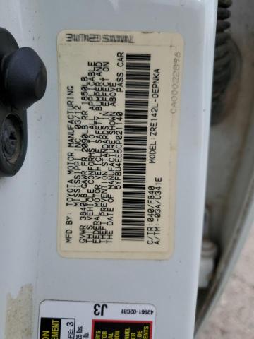 5YFBU4EE5CP021140 - 2012 TOYOTA COROLLA BA WHITE photo 12