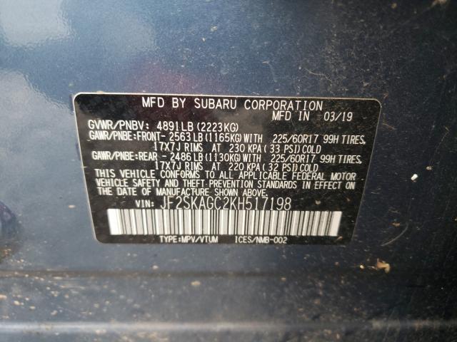 JF2SKAGC2KH517198 - 2019 SUBARU FORESTER P BLUE photo 10