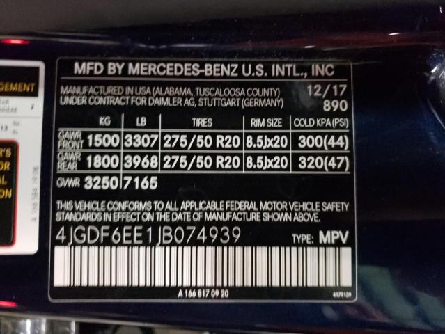 4JGDF6EE1JB074939 - 2018 MERCEDES-BENZ GLS 450 4M BLUE photo 14