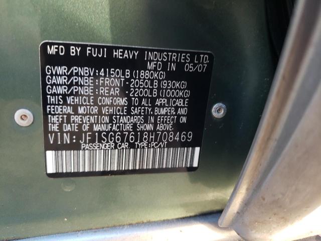 JF1SG67618H708469 - 2008 SUBARU FORESTER 2 GREEN photo 12