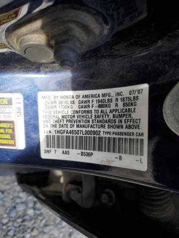 1HGFA46507L000902 - 2007 HONDA CIVIC GX BLUE photo 12