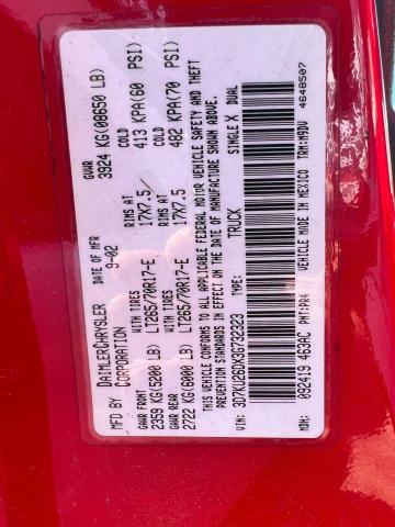 3D7KU26DX3G732323 - 2003 DODGE RAM 2500 S Կարմիր լուսանկար 10