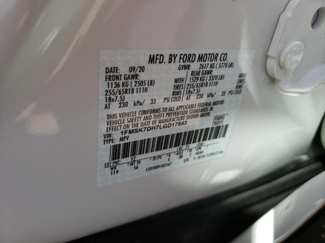 1FMSK7DH7LGD17843 - 2020 FORD EXPLORER X WHITE photo 12