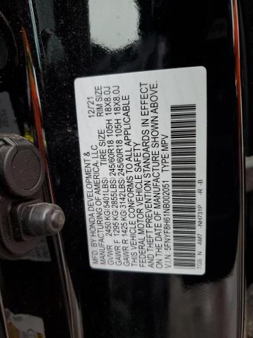 5FNYF8H61NB002051 - 2022 HONDA PASSPORT T BLACK photo 12