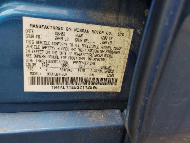 1N4AL11E53C112586 - 2003 NISSAN ALTIMA BAS BLUE photo 13