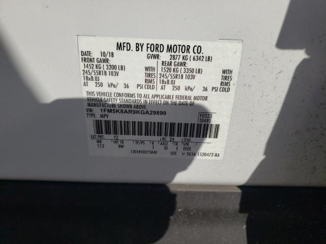 1FM5K8AR9KGA29899 - 2019 FORD EXPLORER P WHITE photo 12