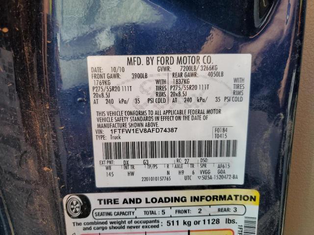 1FTFW1EV8AFD74387 - 2010 FORD F150 SUPER BLUE photo 12