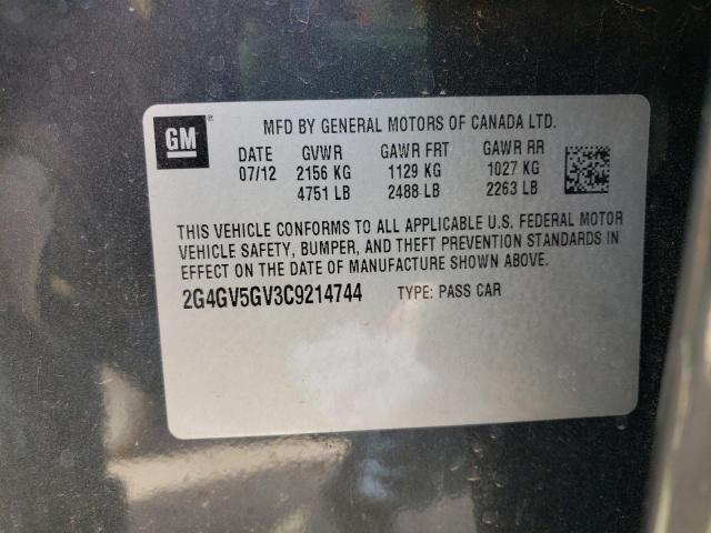 2G4GV5GV3C9214744 - 2012 BUICK REGAL GS Графитовый фото 10