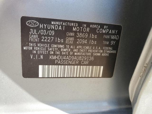 KMHDU4AD9AU829136 - 2010 HYUNDAI ELANTRA BL GRAY photo 12