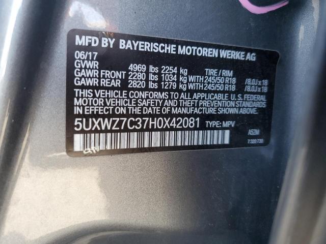 5UXWZ7C37H0X42081 - 2017 BMW X3 SDRIVE2 CHARCOAL photo 12
