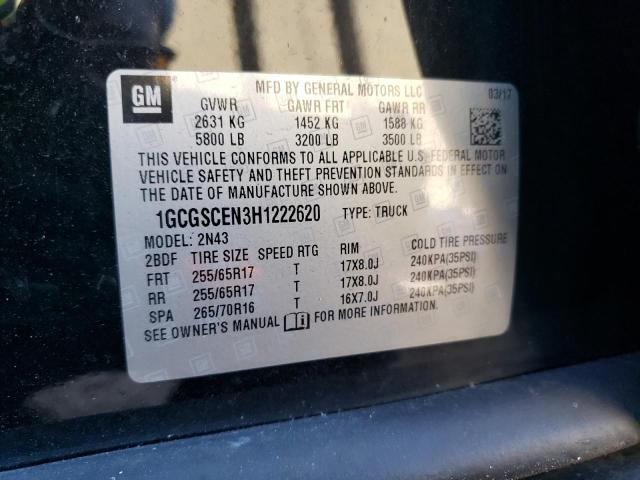 1GCGSCEN3H1222620 - 2017 CHEVROLET COLORADO L BLACK photo 10