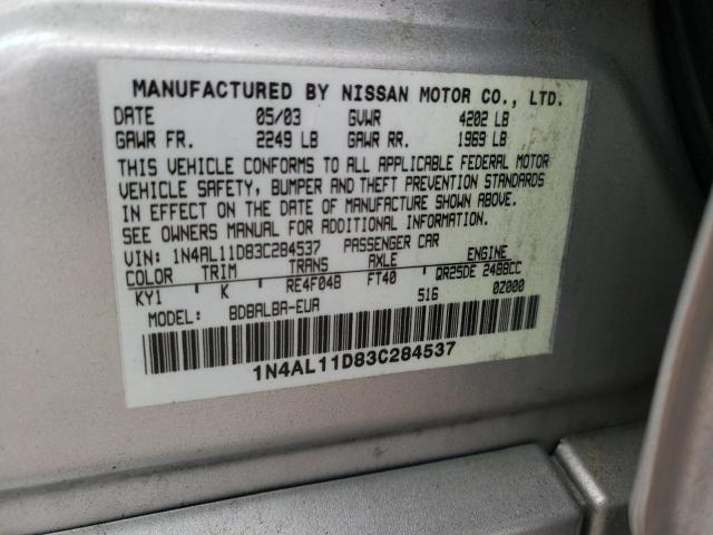 1N4AL11D83C284537 - 2003 NISSAN ALTIMA BAS SILVER photo 12