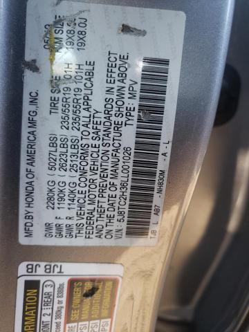 5J8TC2H36LL001026 - 2020 ACURA RDX SILVER photo 12