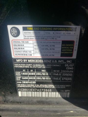 4JGBB22EX7A272868 - 2007 MERCEDES-BENZ ML 320 CDI BLACK photo 10