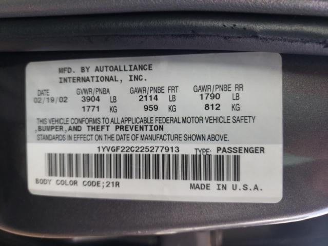 1YVGF22C225277913 - 2002 MAZDA 626 GRAY photo 10