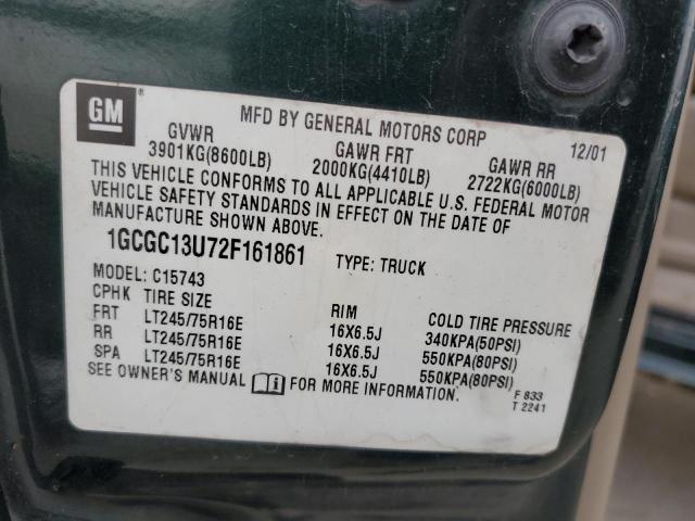 1GCGC13U72F161861 - 2002 CHEVROLET SILVERADO GREEN photo 12