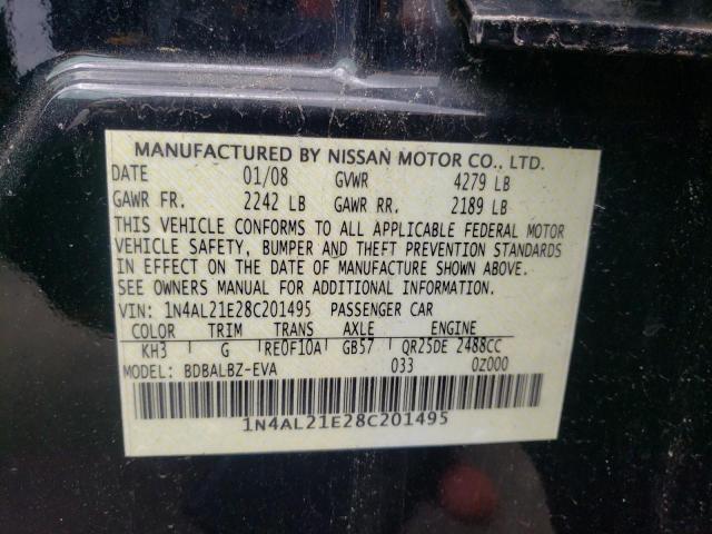 1N4AL21E28C201495 - 2008 NISSAN ALTIMA BLACK photo 10