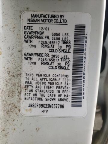 JN8DR09X22W657796 - 2002 NISSAN PATHFINDER თეთრი ფოტო 13