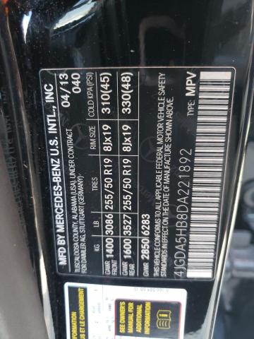 4JGDA5HB8DA221892 - 2013 MERCEDES-BENZ ML 350 4MA BLACK photo 13