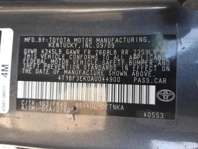 4T1BF3EK0AU044900 - 2010 TOYOTA CAMRY BASE GRAY photo 10