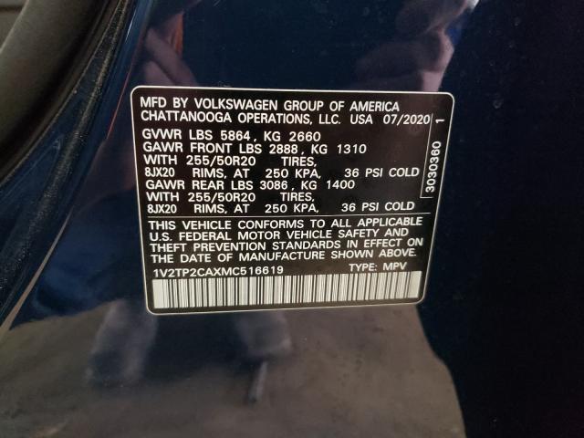 1V2TP2CAXMC516619 - 2021 VOLKSWAGEN ATLAS SEL Mavi foto 10